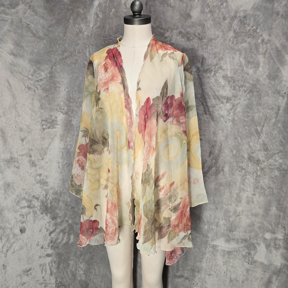 Floral Sheer Kimono Cardigan WomenXL Open Front Chiffon Ethereal Layer Fairycore